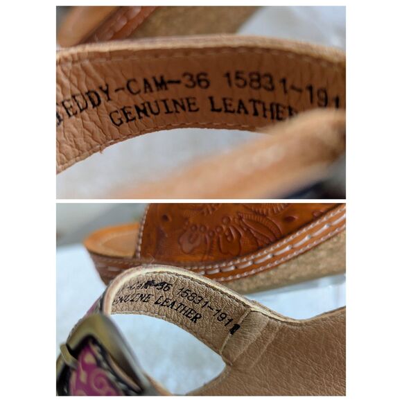 L' Artiste by Spring Step Teddy Leather Wedge Sandals Sz 37 - Picture 3 of 11